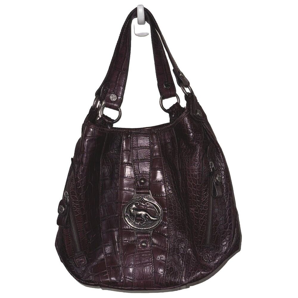 EMMA FOX Croc Embossed Large Brown Satchel Purse Handbag Bag